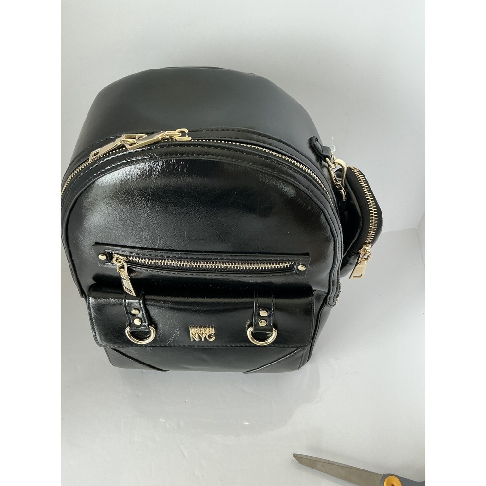 Madden NYC Black‎ Mini Backpack Gold Hardware Faux Leather NWT Small Bag
